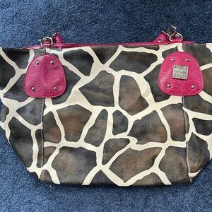 Dooney & Bourke Brown and Pink Giraffe Print Tote